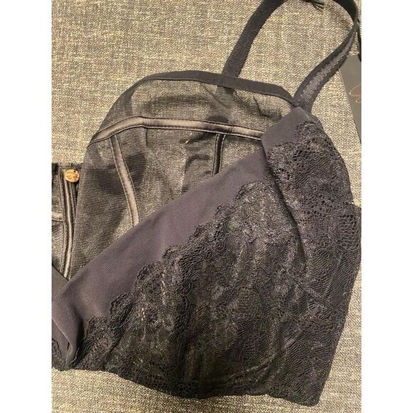 Scantilly 38K peek a boo lace Bra NWT Black Plunge Sheer Strappy Sexy Elegant - Picture 7 of 14